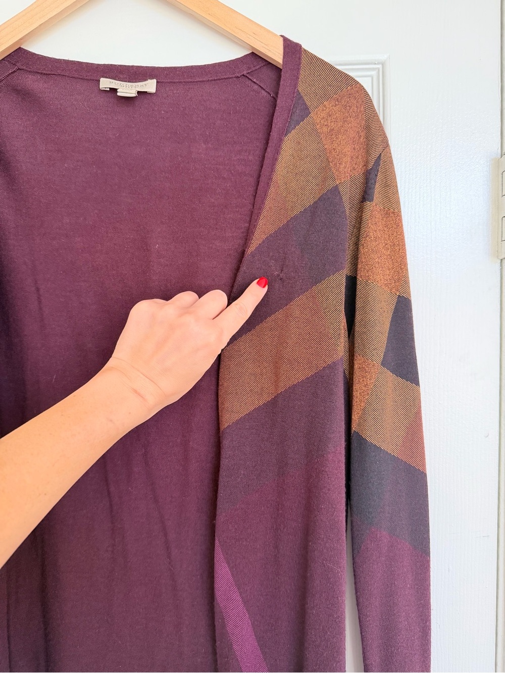 Burberry Brit Wool Cashmere Cardigan Sweater Purple Plum Size Large - Picture 6 of 8